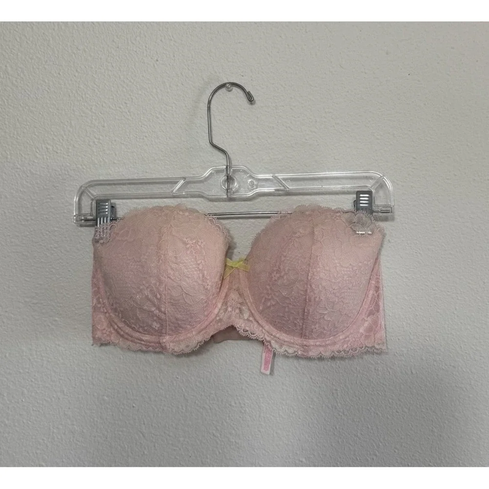 Victoria's‎ Secret LIght Pink Lace Strapless Push Up Bra Womens Size 34DD